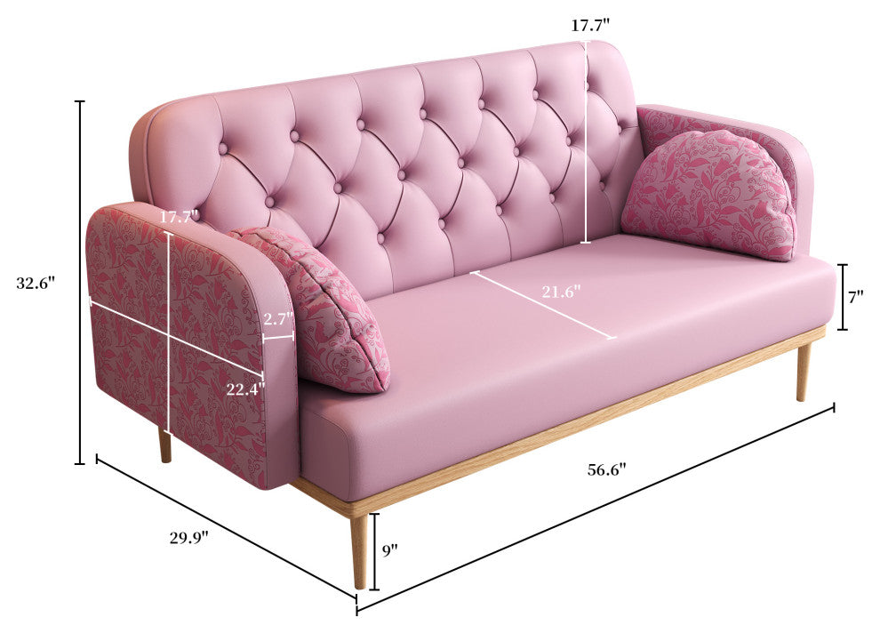 Elegant Tulip Pattern Loveseat with PU Upholstery and Wood Legs