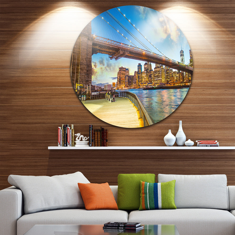 Bridge Park Brooklyn, Cityscape Photography Disc Metal Wall Art, 11"
