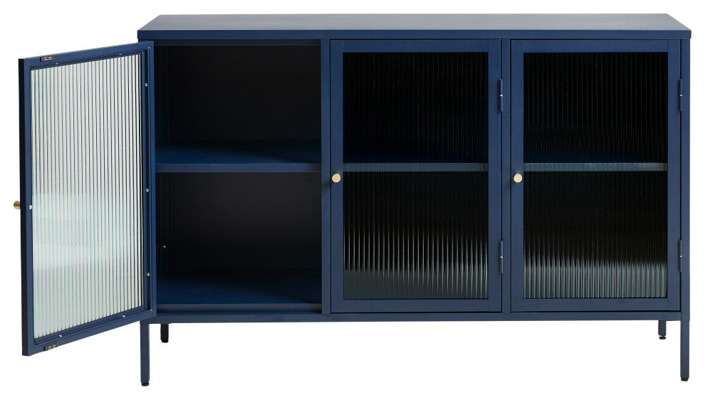 Metal & Glass 3-door Sideboard, Blue