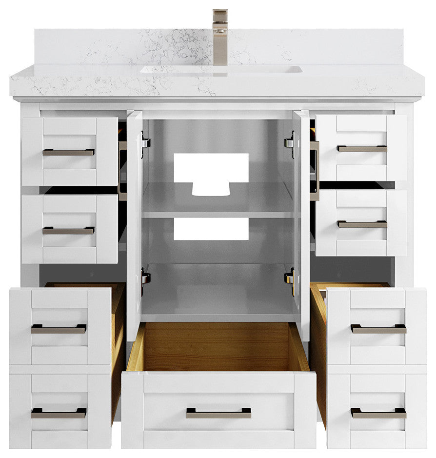 Boston 42 Single Sink Bath Vanity in White 2" Empira Quartz