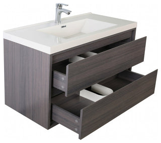 MOM Wall Mounted Vanity, Gray Oak, 36", Single Sink, Wall Mount