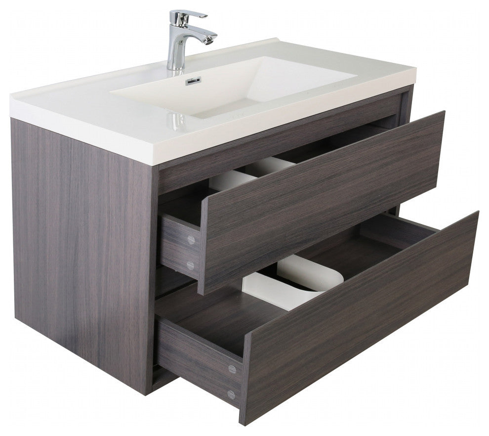 MOM Wall Mounted Vanity, Gray Oak, 36", Single Sink, Wall Mount