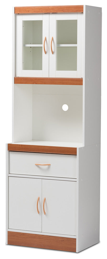 Laurana White and Cherry Kitchen Cabinet and Hutch