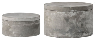 Gray Round Decorative Cement Boxes With Lids, 2-Piece Set