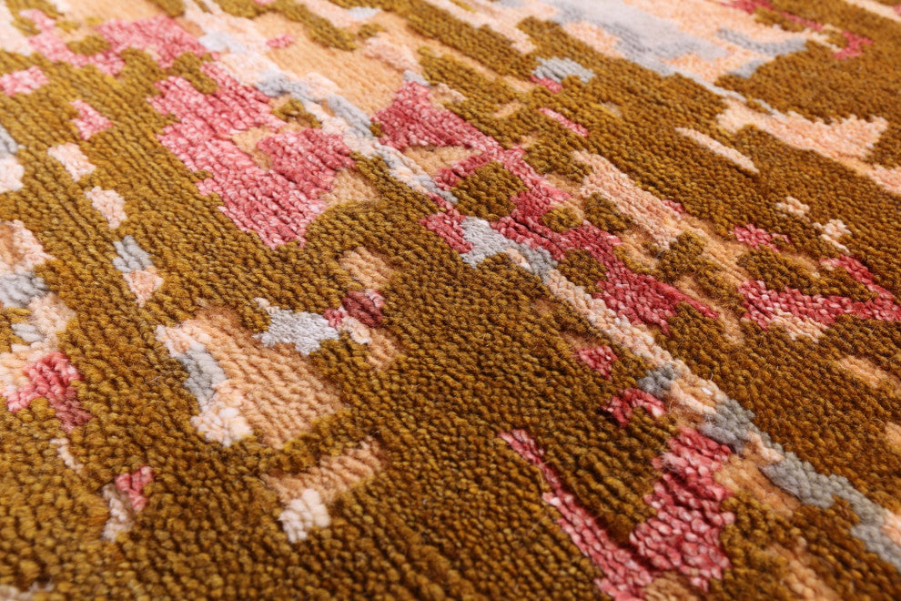 9' 0" X 12' 0" Wool and Silk Abstract Hand-Knotted Rug Q8778