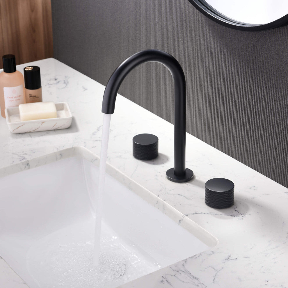 Circular X 8" Bathroom Sink Widespread Faucet with Drain Assembly, Matte Black