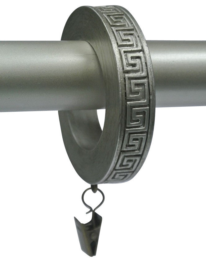 1 3/4" Greek Key Designer Curtain Rings, Pewter, Set of 14