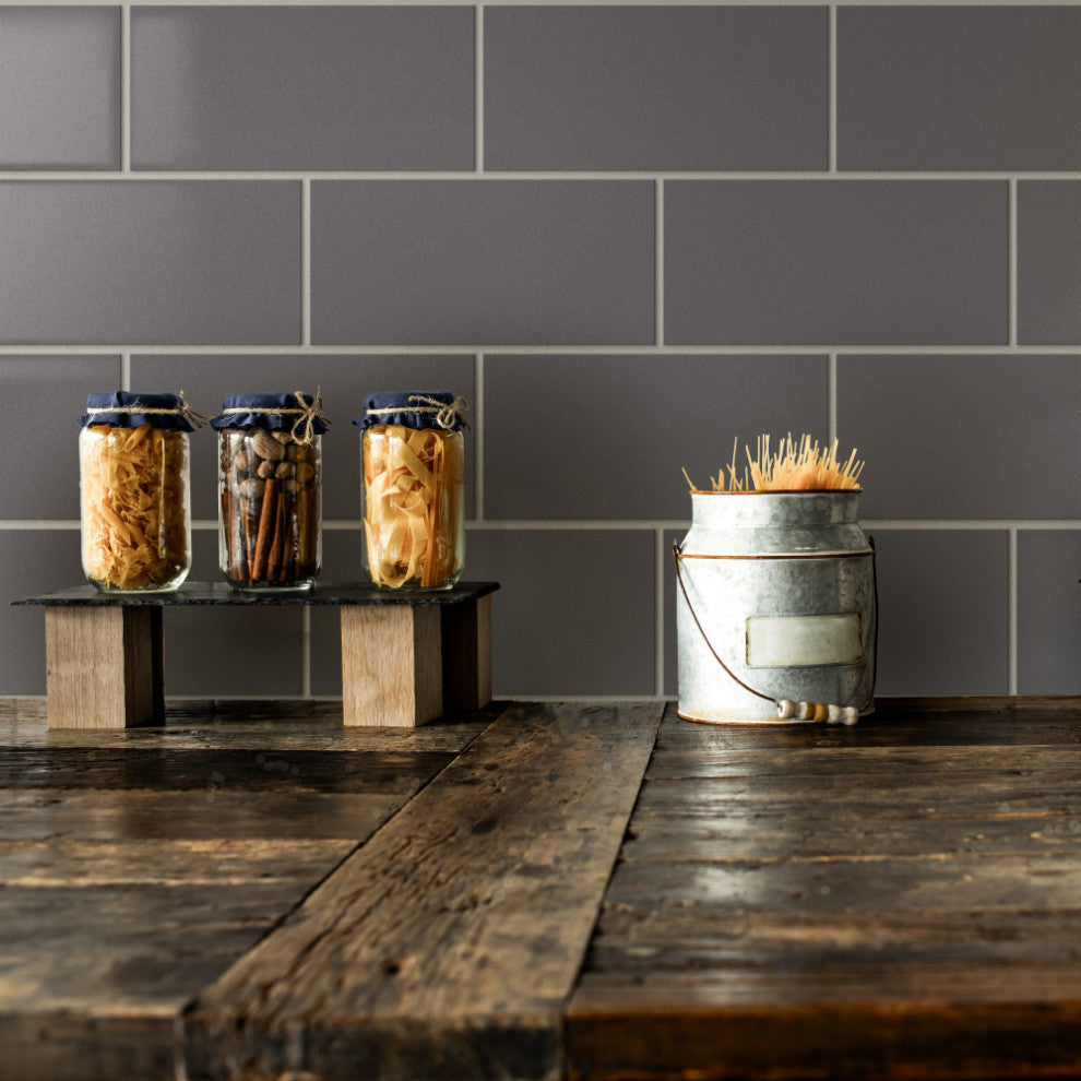 BioTech Piscina Brick Porcelain Floor and Wall Tile, Dark Grey Glossy