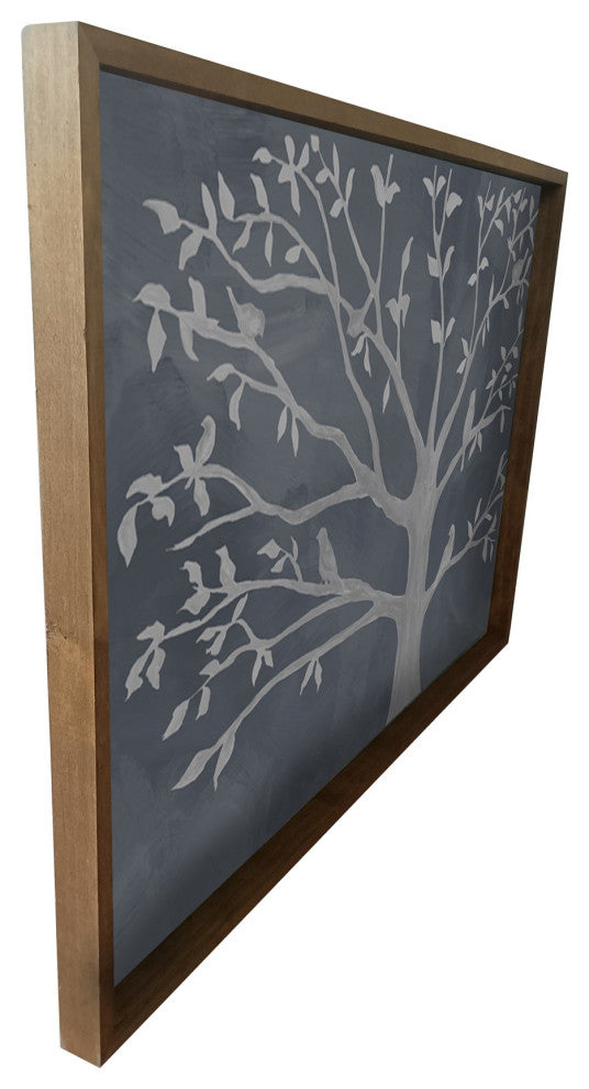 Pretty Gray and White Birds in Tree Framed Canvas Wall Art