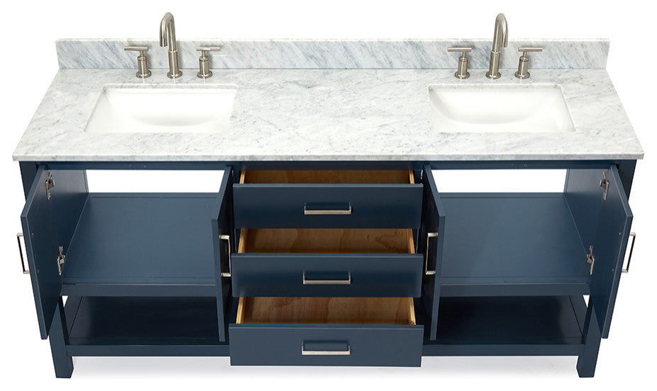 Magnolia 73" Rectangle Sinks Bath Vanity, 0.75" Carrara Marble