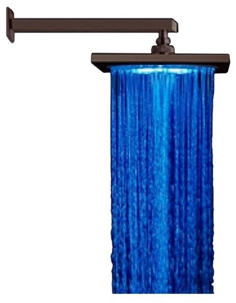 Bronze Finish Square LED Rainfall Shower Head, 16"