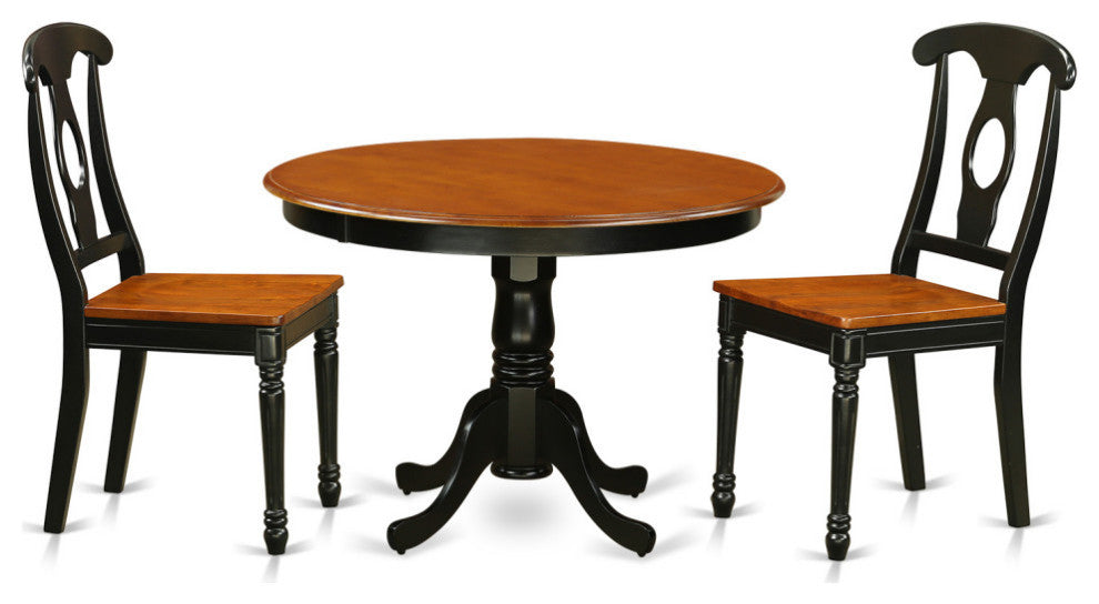 3 Pc Set With A Round Small Table And 2 Wood Dinette, Black And Cherry