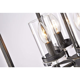 Iris 4-Light Antique Black Lantern Chandelier With Clear Glass Cylinders