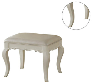 Vanity Stool with PU Leather Seat Cushion, Pearl White