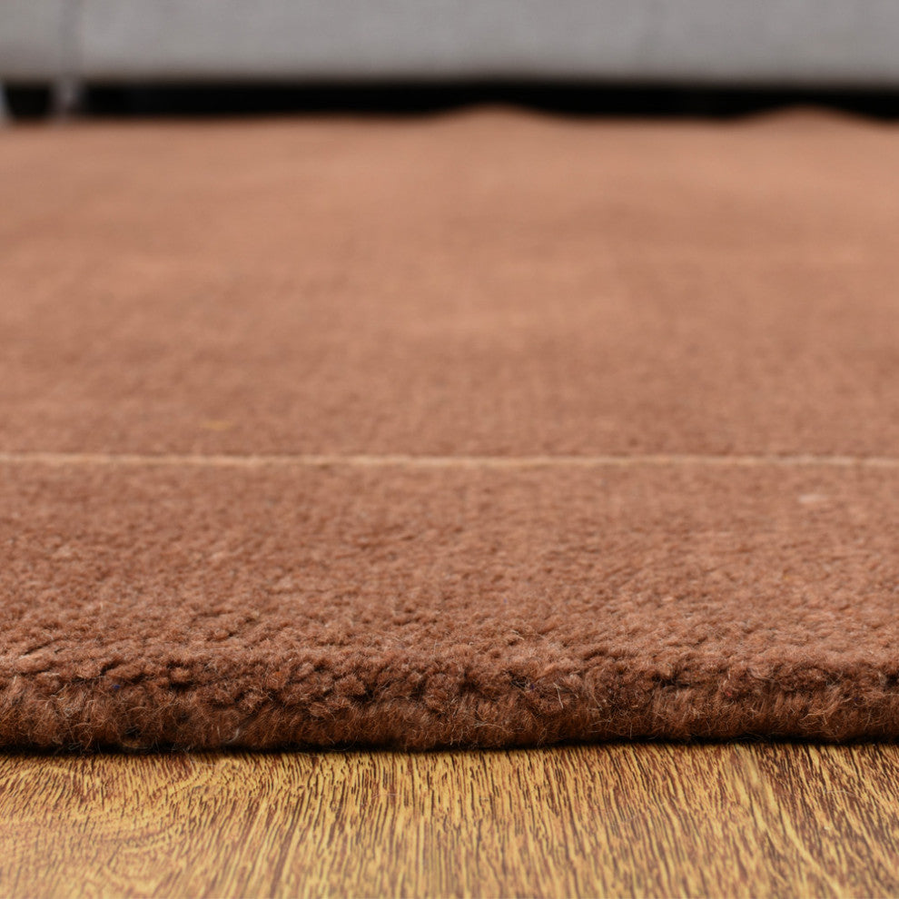 Hand Knotted Tibbati Wool Area Rug Contemporary Brown