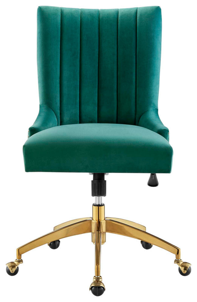 Computer Work Desk Tufted Chair, Velvet, Gold Teal Blue, Home Business Office