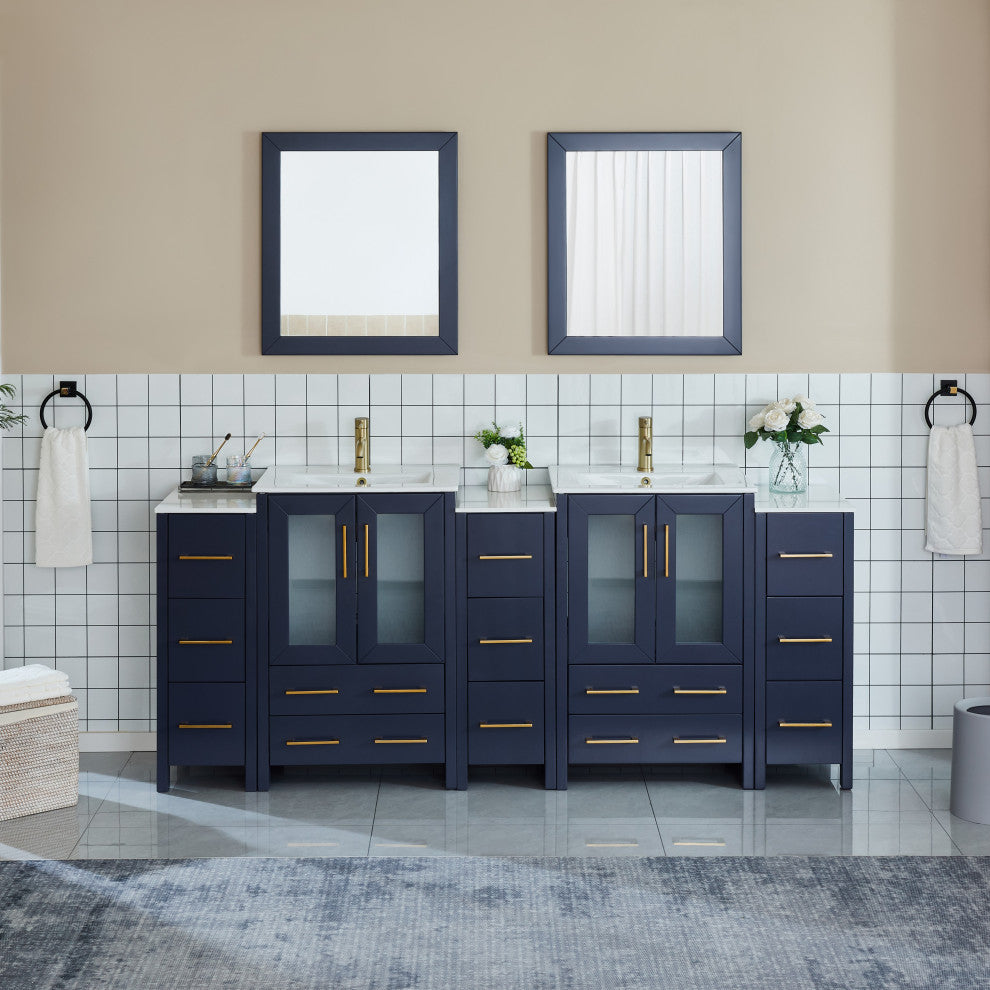 Vanity Art Vanity Set With Ceramic Top, 84", Blue