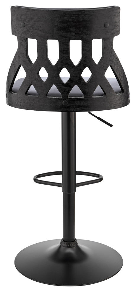 Adjustable Gray Faux Leather and Black Lattice Bar Stool