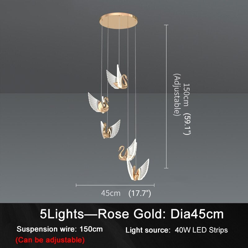 MIRODEMIÂ® Amirat Swan Design Gold Chandelier For Stairwell, L5rg