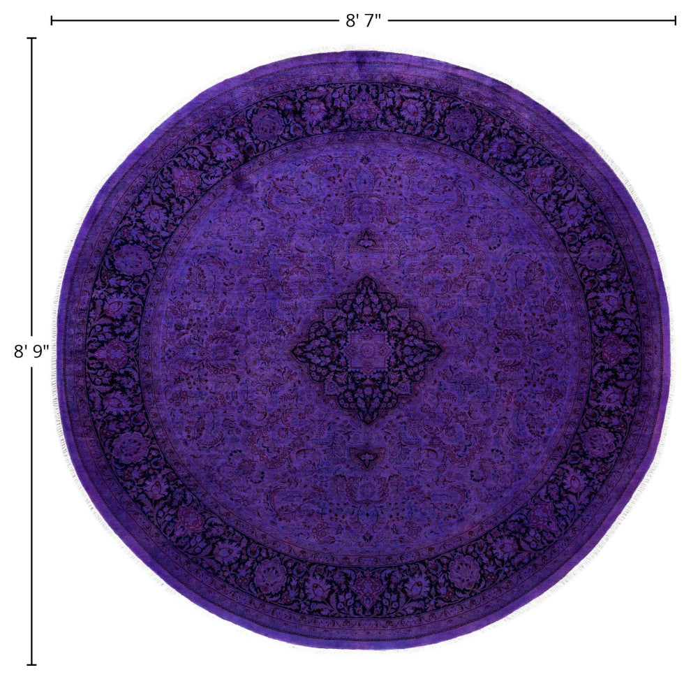 Overdyed One-of-a-Kind Hand-Knotted Area Rug Purple, 8' 7" x 8' 9"
