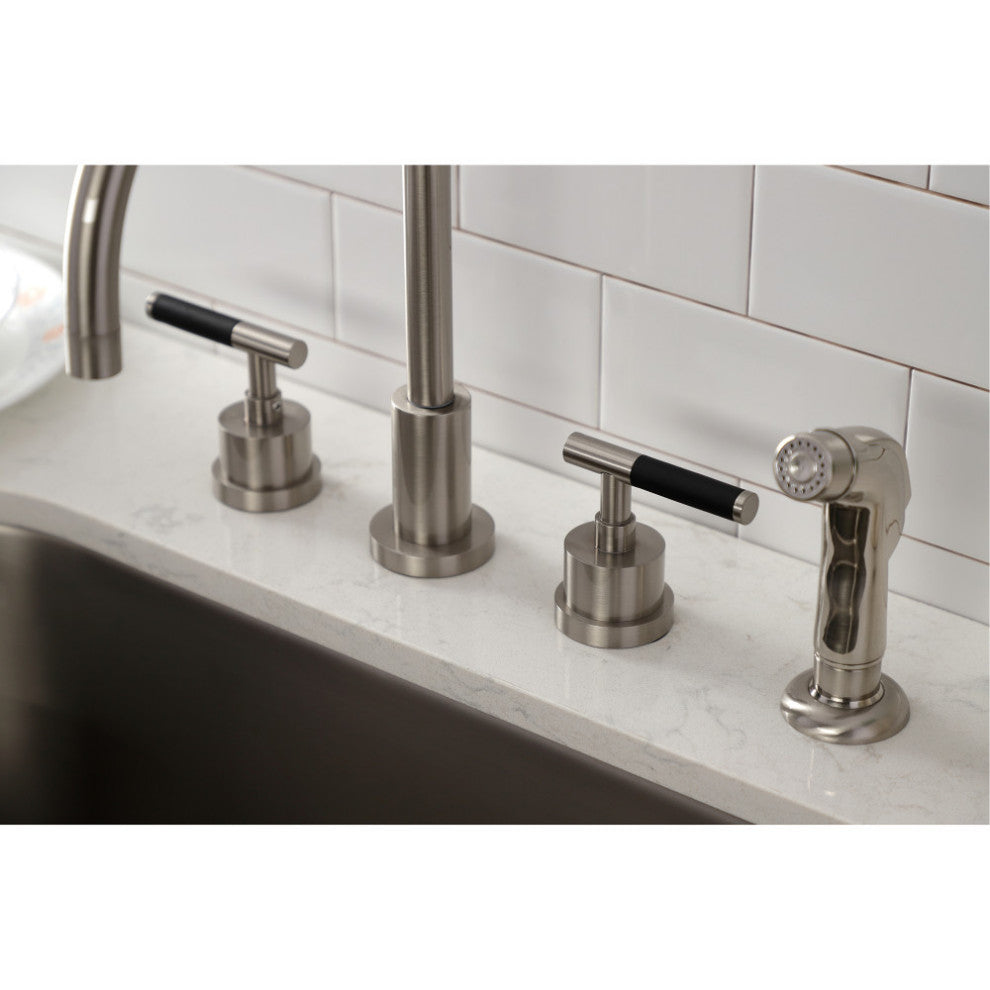 KS8728CKL Kaiser Widespread Kitchen Faucet With Plastic Sprayer, Brushed Nickel