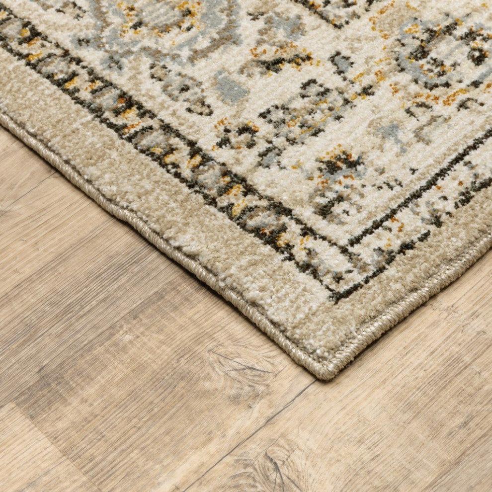 2'X8' Beige And Ivory Center Jewel Runner Rug