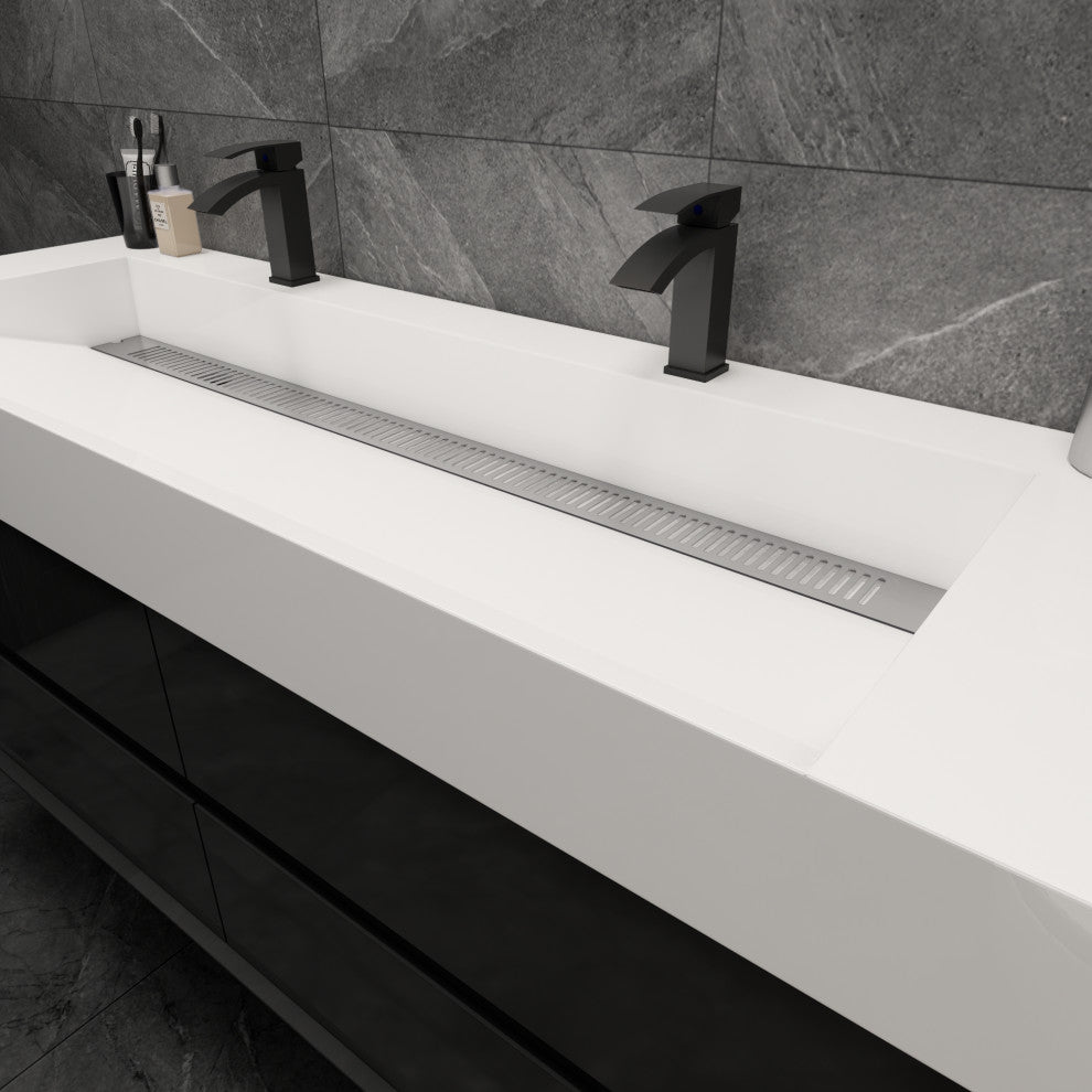 MAX 60" Double Floating Bath Vanity With Acrylic Sink, Gloss Black