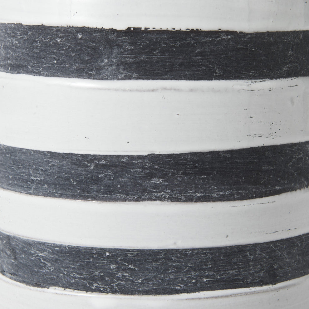 9" Rustic White and Blue Stripe Ceramic Jug
