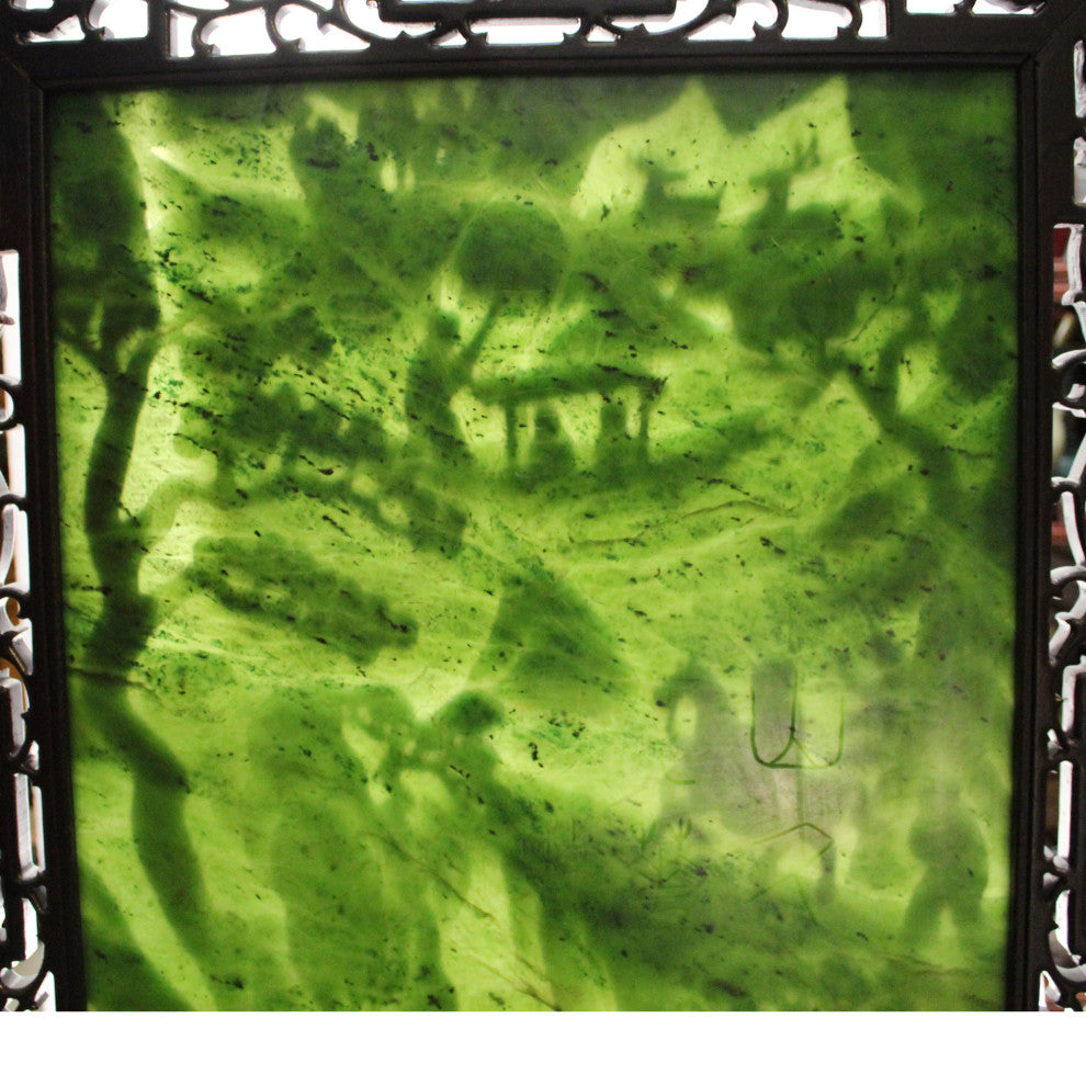 Spinach Green Stone Scenery Carving Table Top Wall Panel Display Hcs5090