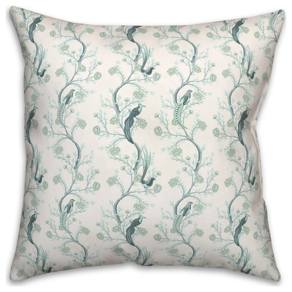 Vintage Birds On Branches Blue Mint 4 18x18 Spun Poly Pillow