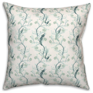Vintage Birds On Branches Blue Mint 4 18x18 Spun Poly Pillow