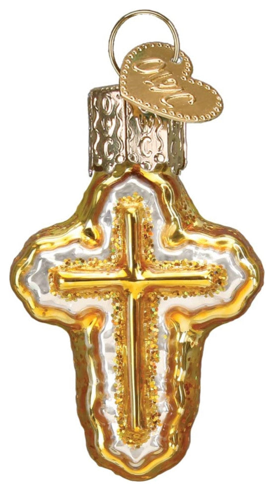 Old World Christmas Mini Blown Glass Cross Ornament Gold, 2"