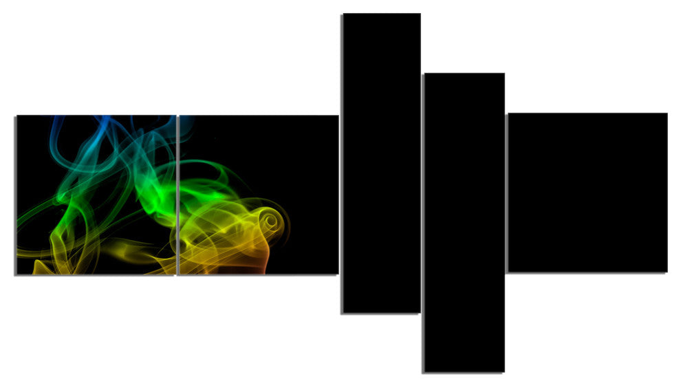 Colorful Abstract Smoke Waves, Abstract Canvas Wall Art, 60"x32", 5 panels