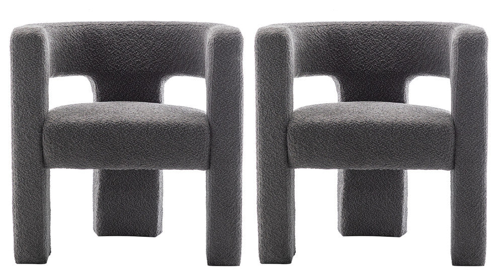 28" Wide Boucle Upholstered Square Armchair, Set of 2, Gray