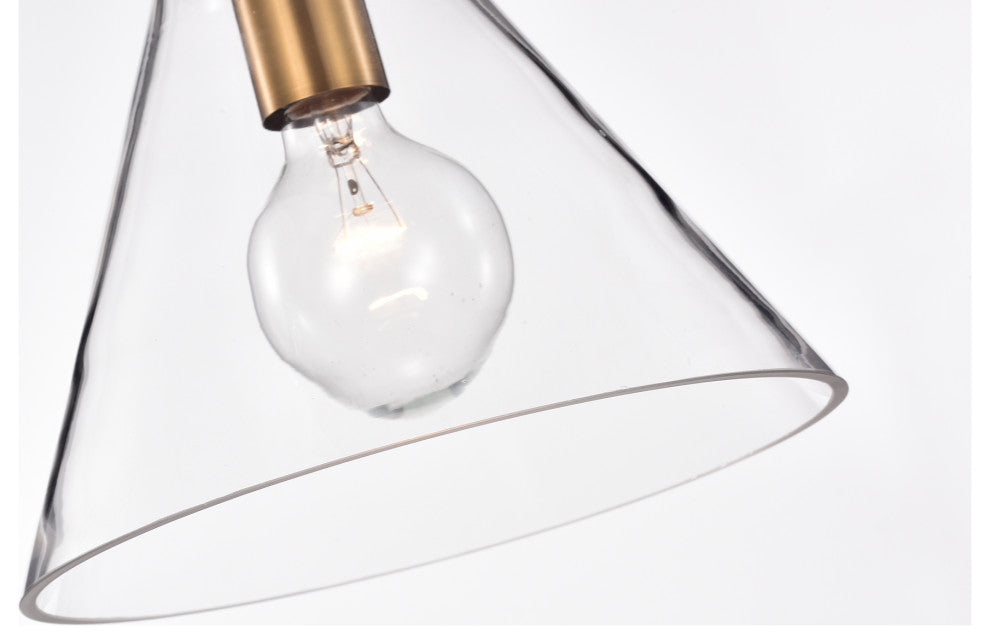 1-Light 10" Cone Glass Pendant, Black/Antique Gold