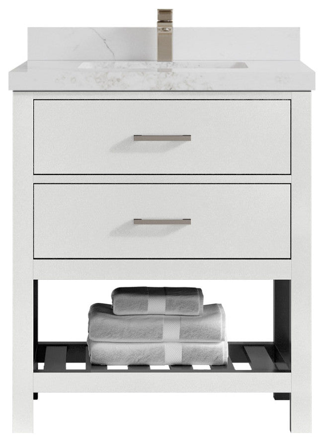 Parker 30 Single Sink Bath Vanity in White 2" Calacatta Nuvo