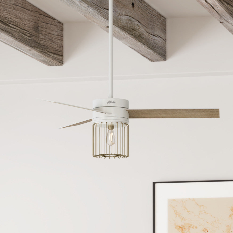 Hunter Fan Company  52" Ronan  Ceiling Fan With Light + Remote, Fresh White