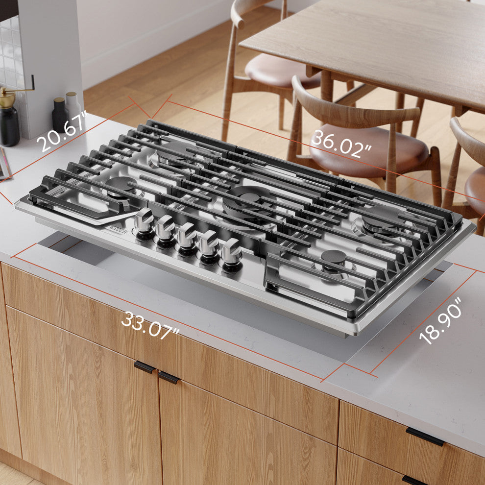 Empava 36-in Built-in Gas Cooktop with 5 Sealed Burners - LPG Convertible
