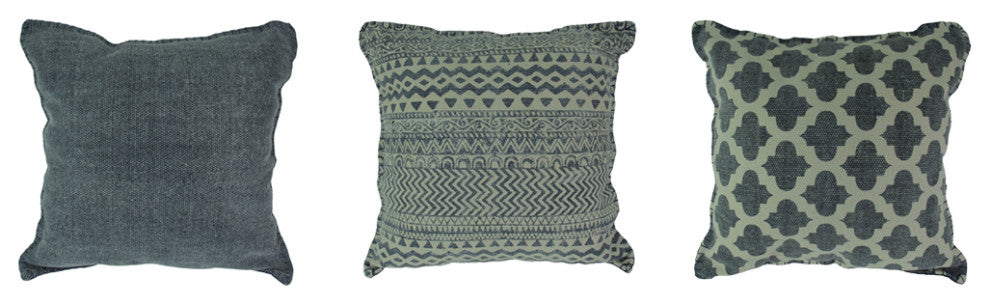 Denim Blue Square Cotton Dhurrie 20 Inch Pillows Set of 3