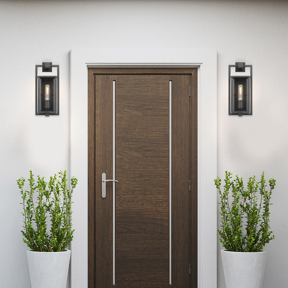 Exhibit 1-Light Small Wall Lantern, Matte Black/Clear Beveled Glass