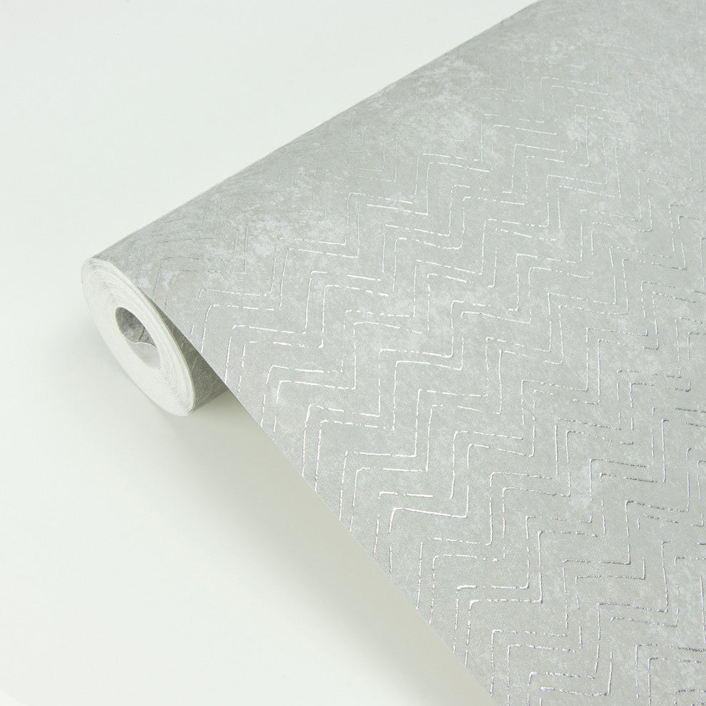 Luna Silver Distressed Chevron Wallpaper Bolt