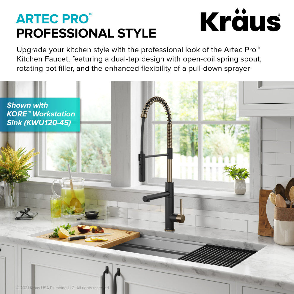Pulldown Pot Filler Kitchen Faucet, Bronze/Matte Black