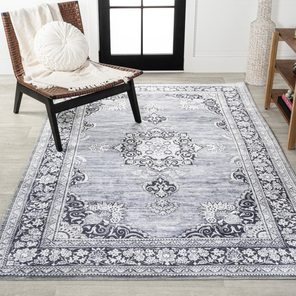 Bausch Distressed Chenille Washable Gray/White 3 ft. x 5 ft. Area Rug