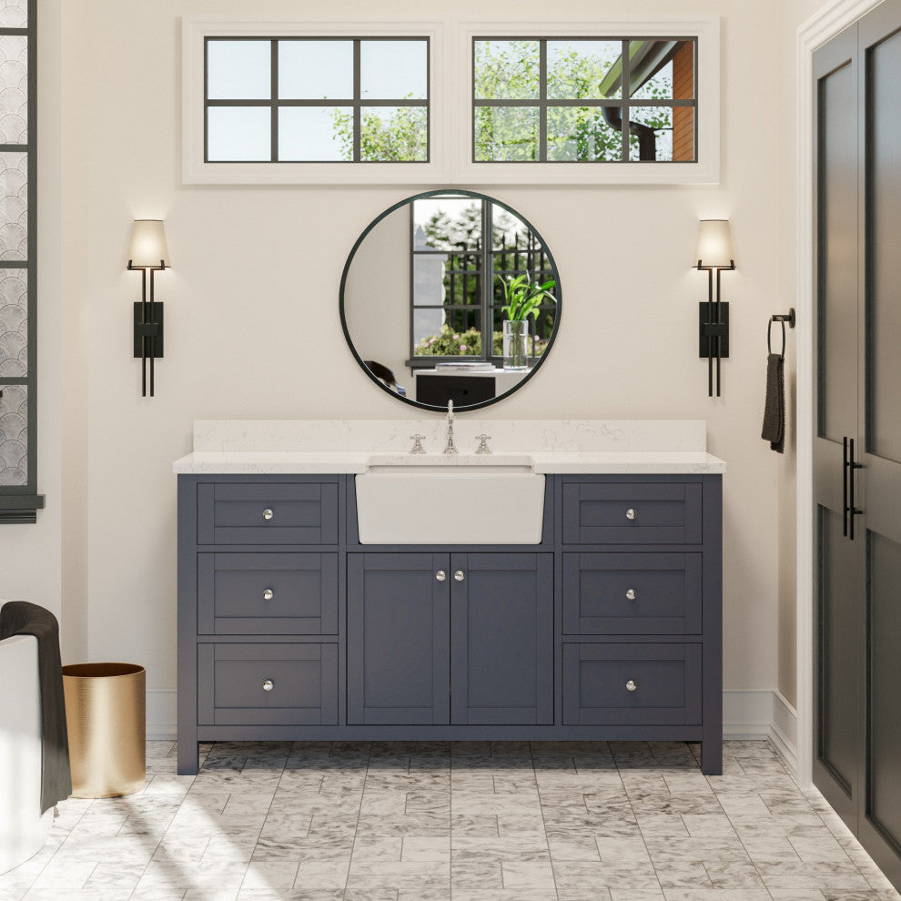 Yorkshire 60" Bathroom Vanity, Marine Gray, Engineered Marble, Single