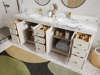 Chicago 84" Double Sink Bathroom Vanity, Fine Grain 2" Empira Quartz
