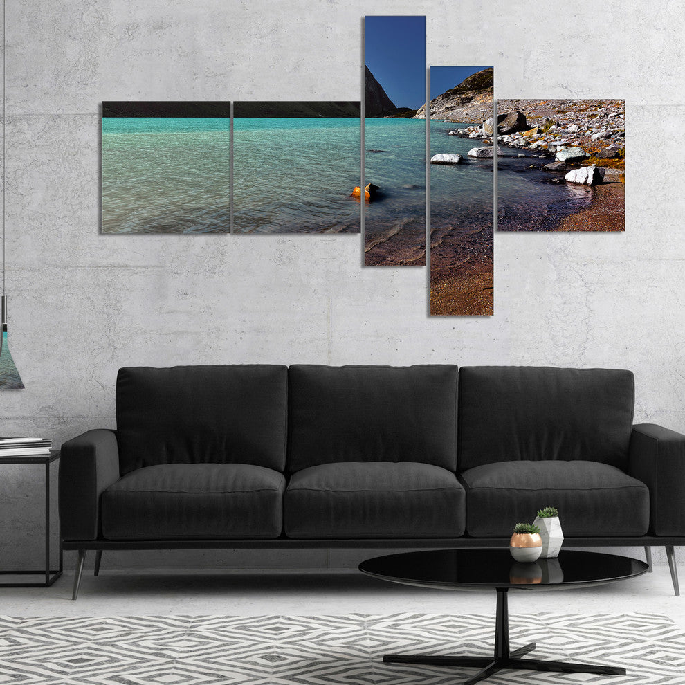 Bright Blue Waters of Mountain Lake, Landscape Canvas Print, 60"x32", 5 panels
