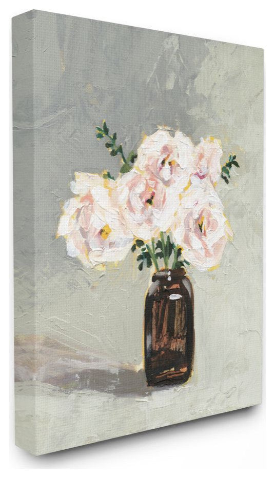 Flower Jar Green Pink Modern Painting, 16"x20"