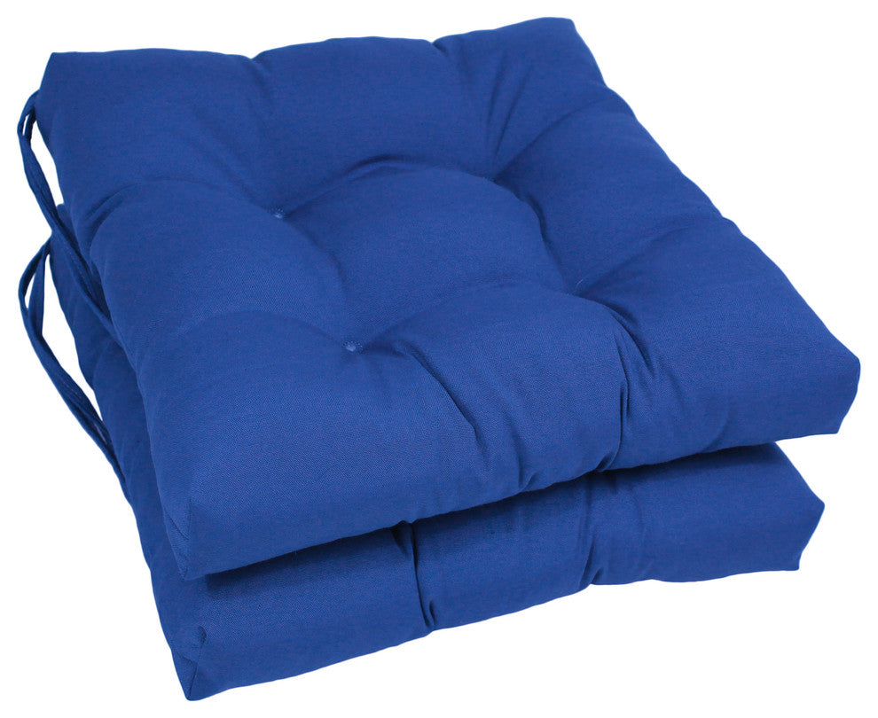 16" Solid Twill Square Tufted Chair Cushions, Set of 2, Royal Blue