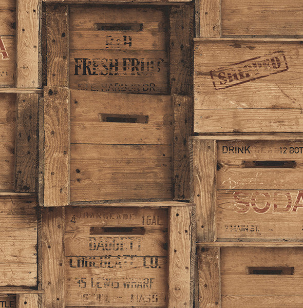 Wooden Crate Wallpaper, Brown, Bolt