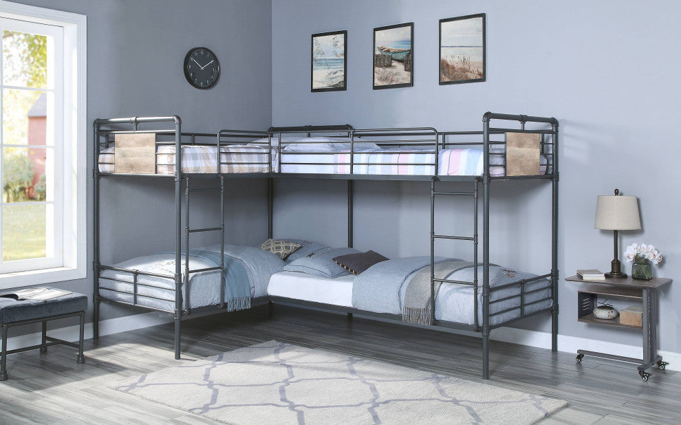 Twin/Twin L Shape Bunk Bed, SandyBlack, Dark Bronze HandBrushed Finish, Cordelia